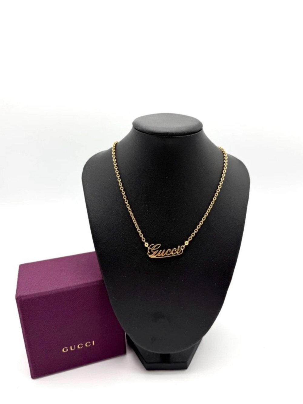Gucci Gold Script Logo Necklace with Chain